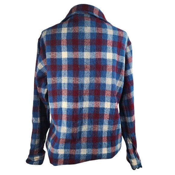 Vintage Woolrich Navy Teal Gray Plaid Heavyweight Work Flannel Shirt Wool - Picture 5 of 6